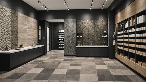 Showroom de carrelage moderne avec diverses expositions