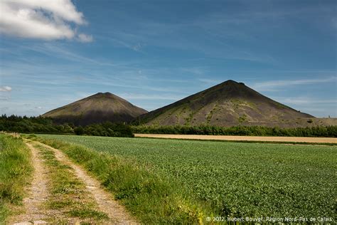 Photographie de terrils dans le paysage du Nord-Pas-de-Calais.