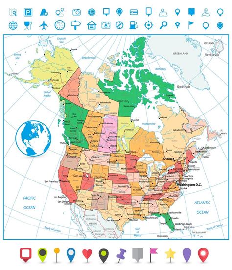Carte du Canada et des États-Unis avec des icônes de connexion réseau