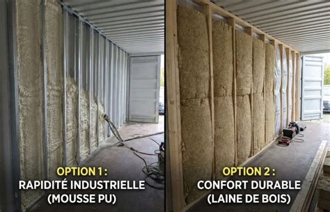 Intérieur d'un container avec application de panneaux isolants