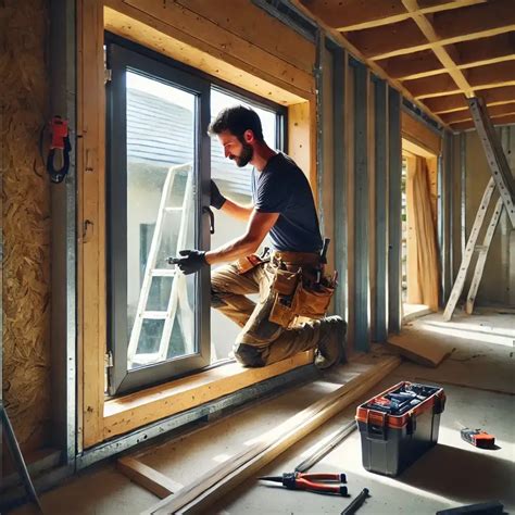 Chantier de pose de fenêtre en cours