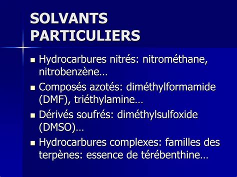 Comparaison des solvants