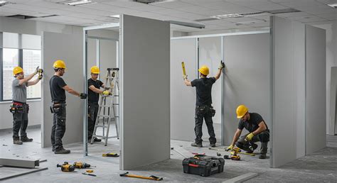 Artisans travaillant sur la pose de cloisons