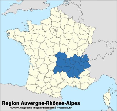 Carte de la France mettant en évidence la région Auvergne-Rhône-Alpes et les villes de Lyon et Valence