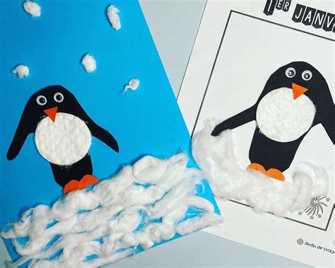 Manchots réalisés avec du papier, du coton et des disques démaquillants