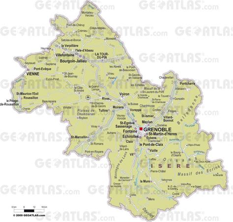 Carte de l'Isère avec les principales villes et zones industrielles