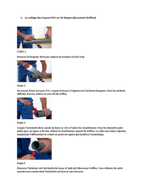 Infographie montrant les 3 étapes du collage de tuyaux PVC