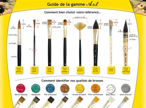 Comparaison de la forme des poils de différents pinceaux plats