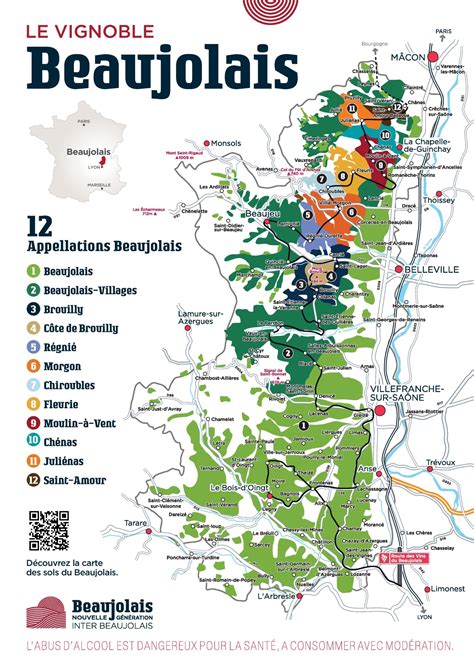 Carte de la région Beaujolais avec des points d'intérêt