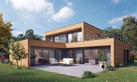 Exemple de maison individuelle moderne en ossature bois
