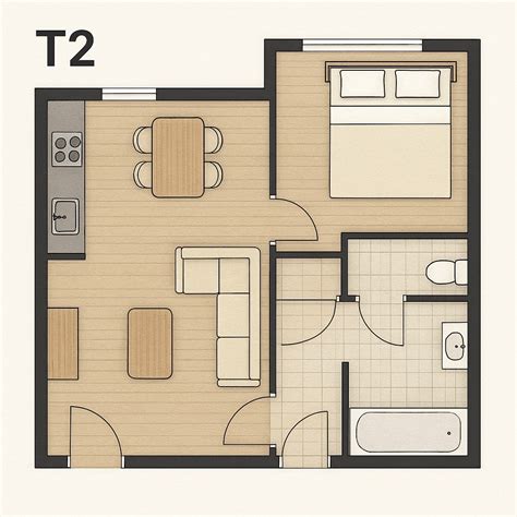Plan d'un appartement type 2 pièces avec une proposition de réagencement