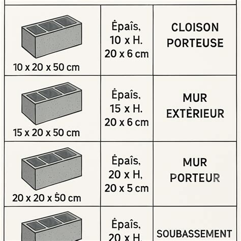 Infographie comparant le poids de différents types de parpaings pour une même dimension