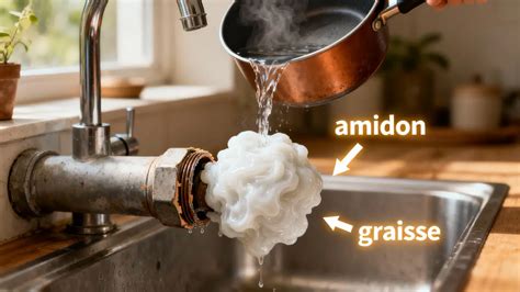 Illustration d'une personne versant de l'eau bouillante dans un évier