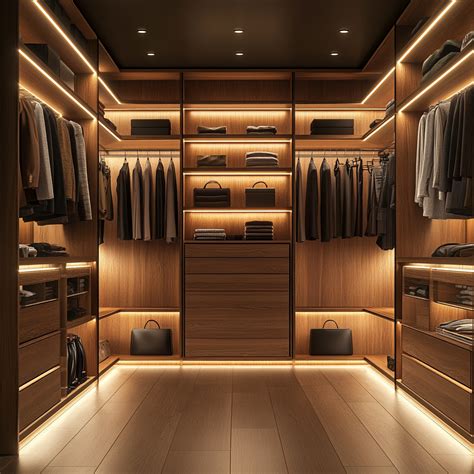 Intérieur de dressing avec éclairage LED intégré et accessoires