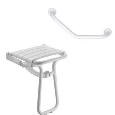 Détail d'une barre d'appui et d'un siège de douche