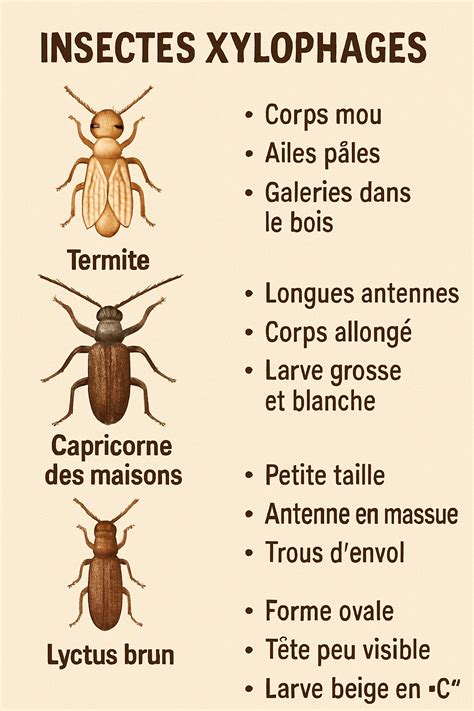 Comparaison visuelle des sciures laissées par différents insectes xylophages