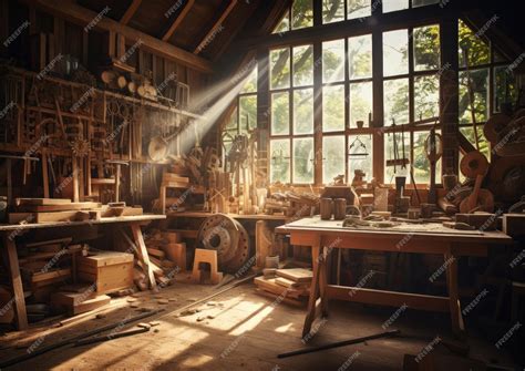 Atelier de menuiserie avec outils et bois