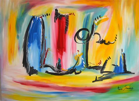 Tableau abstrait aux couleurs vives et contrastées