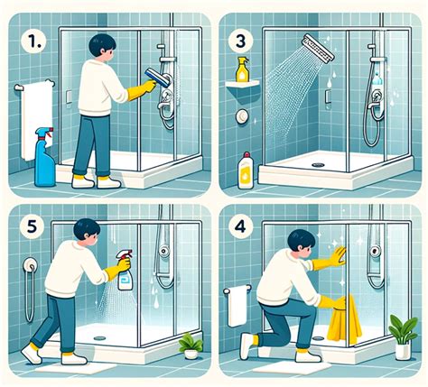 Infographie résumant les étapes clés du nettoyage d'une cabine de douche