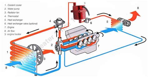 Schéma du système de refroidissement d'une voiture avec le bouchon de radiateur mis en évidence