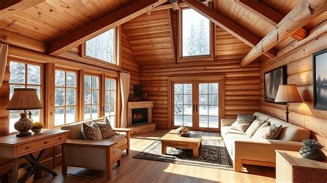 Illustration d'un intérieur de maison en bois chaleureux et confortable