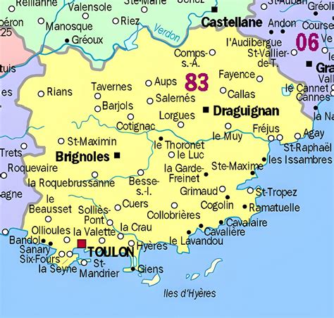 Carte du département du Var (83) avec des points représentant les villes