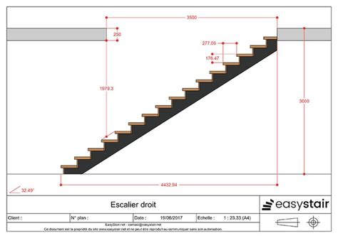 Schéma d'un escalier droit avec ses dimensions