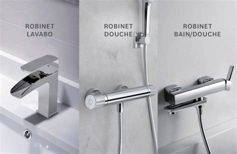 Un diagramme comparant les différents types de mitigeurs de lavabo : montage mural, surélevé, à trois trous, etc.