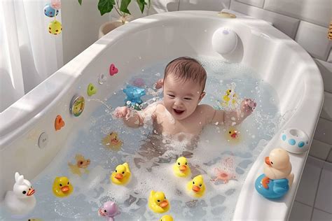 bébé souriant dans une baignoire seau