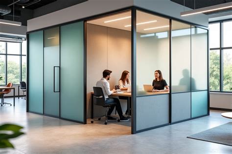 Illustration conceptuelle de cloisons acoustiques mobiles dans un open space moderne