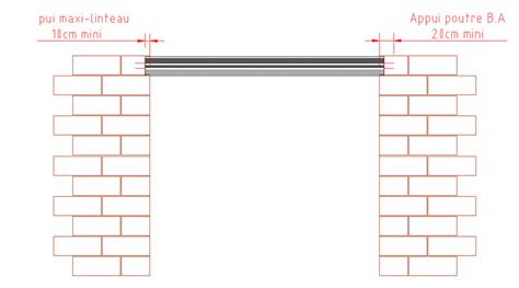 Schéma d'un linteau en béton armé soutenant un mur