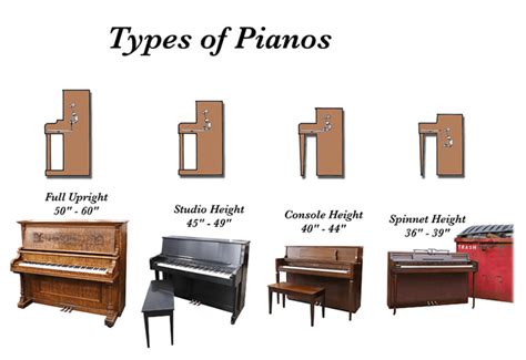 Infographie comparant les dimensions et poids des différents types de pianos