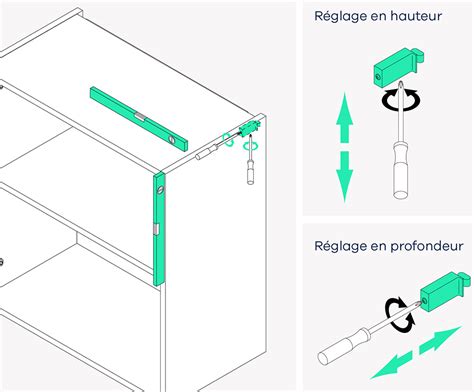 Illustration montrant les mesures à prendre pour fixer un meuble haut de cuisine.