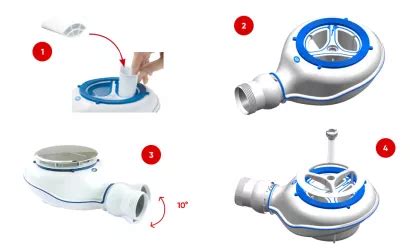 Vue éclatée d'une bonde de douche Nicoll avec indication des pièces détachées