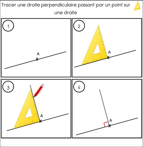 Schéma illustrant comment utiliser une équerre pour tracer une ligne perpendiculaire