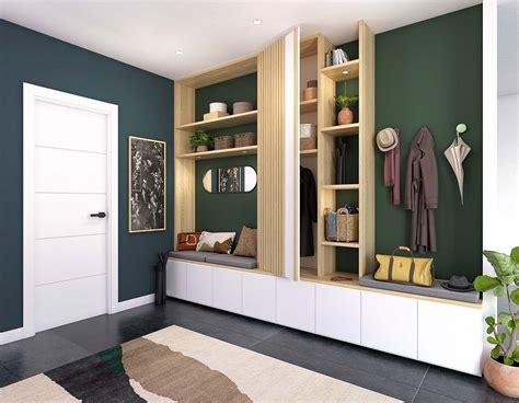 Entrée de maison moderne avec meuble mural fonctionnel