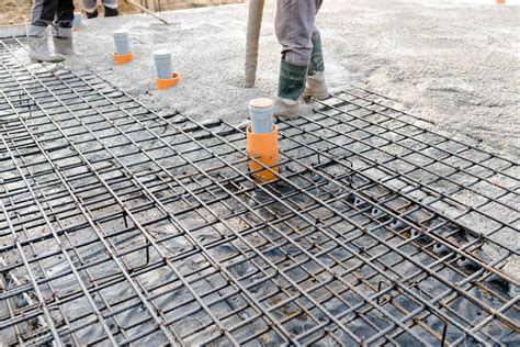 Vue 3D d'une dalle en béton sur plots avec ferraillage visible