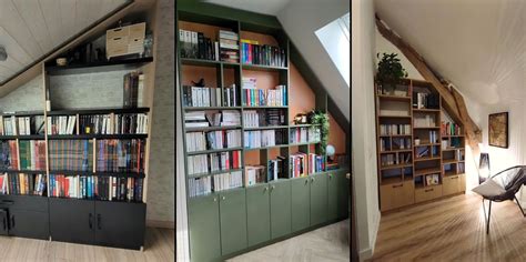 Bibliothèque aménagée sous pente