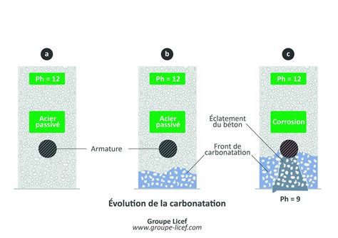 Diagramme expliquant la carbonatation du béton
