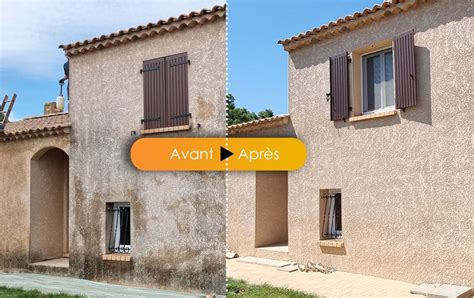 Façade d'une maison provençale avant et après nettoyage