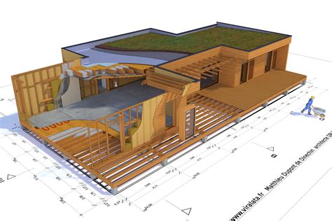 Plan 3D d'une maison en ossature bois personnalisée