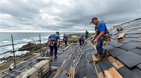 Une équipe de couvreurs travaillant sur un toit à Beauvais