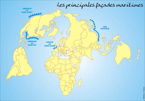 Carte du monde illustrant les principales façades maritimes et routes commerciales