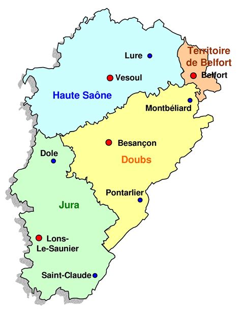 Carte de la Franche-Comté avec les départements