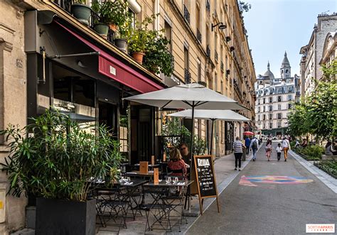 Illustration d'une terrasse de restaurant moderne avec des claustras vitrés et des jardinières