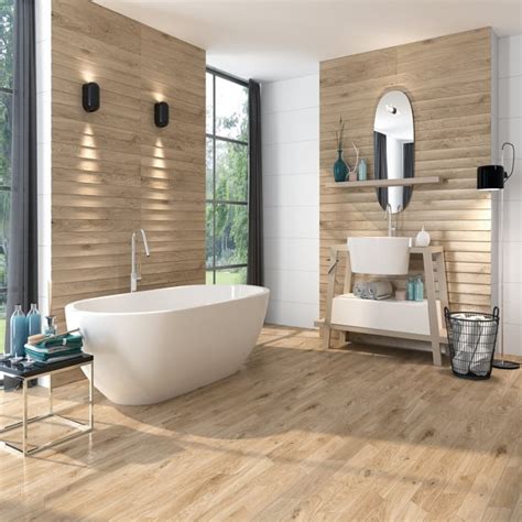 Salle de bain contemporaine avec sol vinyle effet bois