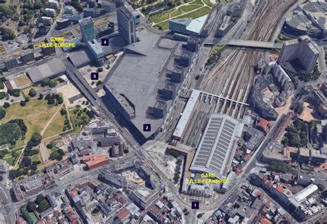 Vue aérienne de l'îlot Foch à Lille avec la gare Lille Flandres à proximité