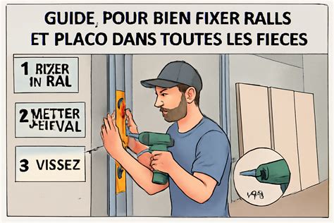 Schéma illustrant les étapes d'installation d'une barrière de sécurité sur un mur en Placo®.