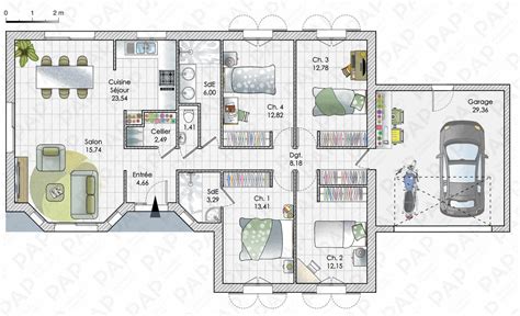 Plan d'une maison avec une extension par les combles