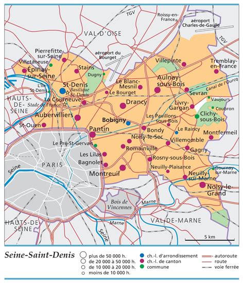 Carte de la Seine-Saint-Denis avec Aubervilliers et Montfermeil mis en évidence
